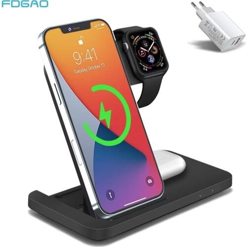 3 in 1 Wireless Charger for Apple Watch 6 5 4 3 AirPods Pro 15W Qi Fast Charging Dock Station For iWatch iPhone 12 11 XS XR X 8