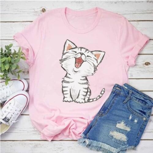 Camiseta con estampado de gato perezoso para mujer, remera de dibujos animados para mujer, Top para mujer, ropa estampada