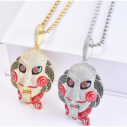 Freewear Hip Hop Chunky Iced Out Bling 6ix9ine Chain Clown 69 Tekashi69 Necklaces Pendants Saw Billy Chain Necklace Jewelry