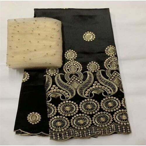 Black African George Lace Fabric With Blouse 5+2Yards Sets For Dress Design Nigerian Embroidery Guipure George Lace ZL13-10