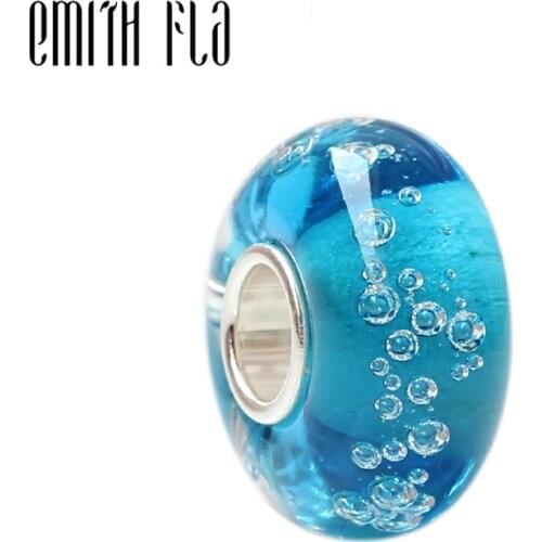Emith Fla 925 Sterling Silver Large Hole Bubble Murano Glass European Charm Beads Fit Brand Bracelet Jewelry