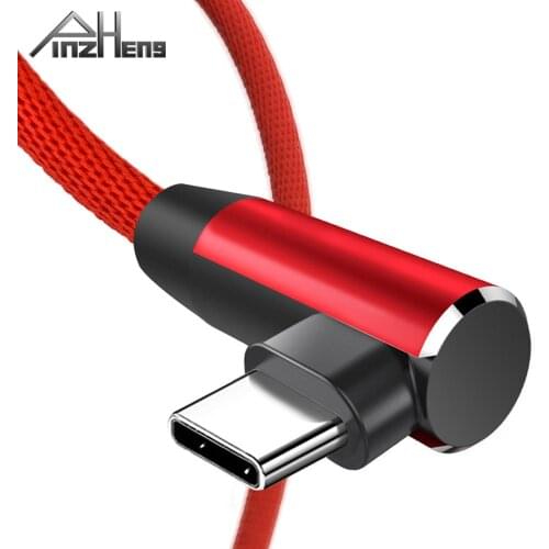 PINZHENG USB Type C Cable Fast Charging For Samsung Xiaomi Huawei Mobile Phone Charger USB Data Cable Type-C Cables 90 Degrees