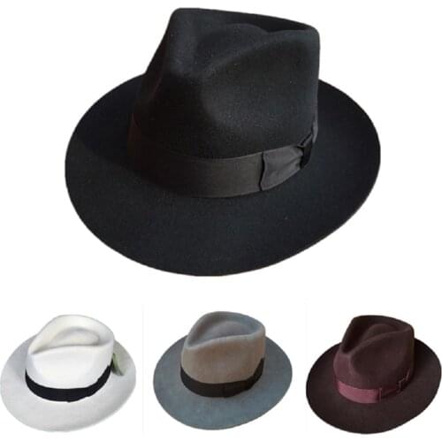 Classic Mens Wool Felt Godfather Fedora Hat - Gangster Mobster Michael Jackson Gentleman Hat -MANY COLORS