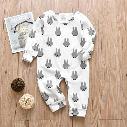 Newborn Baby Boys Girls Romper Cotton Long Sleeve Rabbit Head Print Jumpsuit Pajamas Infant Toddler Clothes Autumn Outfits