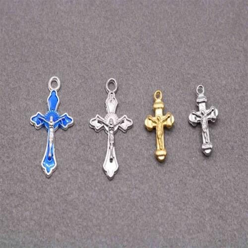 Catholic silver plated peace light Holollow cross small pendant small cross medal handmade DIY manual DIY charm craft 10 pieces
