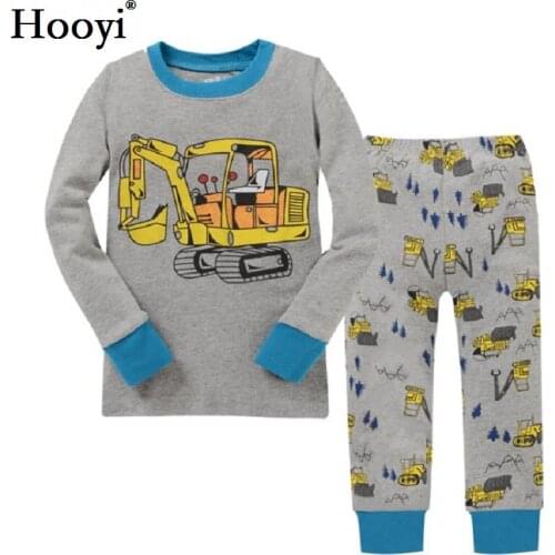 Digger Children Pajamas Sets Baby Boys Sleepwear Clothes Suit Baby Boy PJS Black T-Shirt + Pant 2-Pieces Suit 100% Cotton