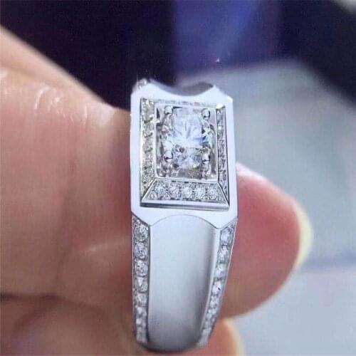 Fashion Silver Mens Ring Round Cubic Zircon fashion classic wedding ring dazzling mens jewelry popular birthday gift
