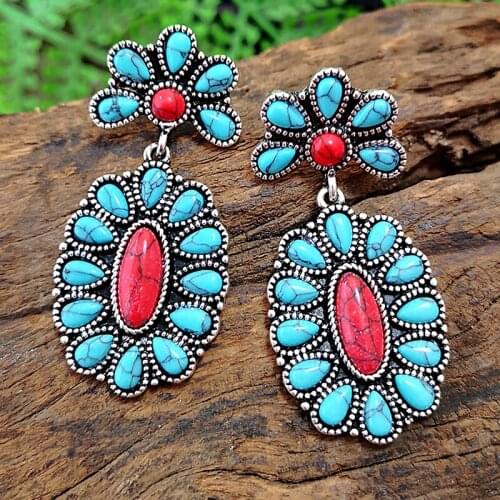 Fashion Women Turquoise Stone Earrings Classic Bohemia Style Lady Drop Earrings Jewelry for Female Gift