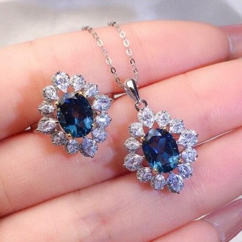 MOONROCY Blue Crystal Ring Necklace Chokers Jewelry Set Silver Color Trendy Plant for Women Gift Dropshipping Wholesale