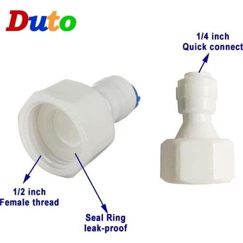Free Shipping Reverse Osmosis Coupling 1/2 inch screw thread TO 1/4 inch OD Hose quick Connector RO Water Plastic Pipe Fitting