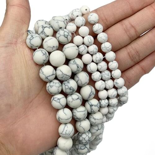MKTREG natural Matte White calaite Synthetic Stone Round ball 4/6/8/10/12MM Loose beads for jewelry Findings making bracelet DIY