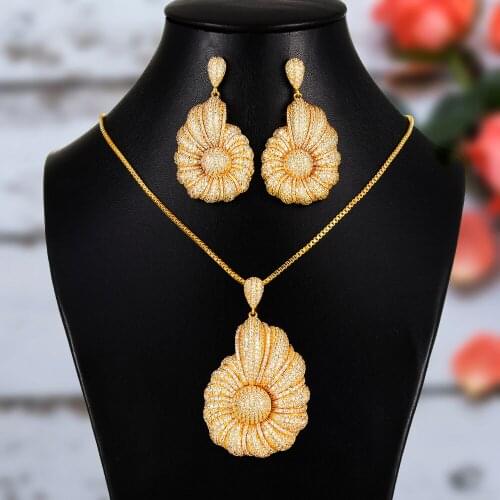 Blachette New Trendy Luxury Big Drop Statement Earrings Necklace For Women Wedding Full Cubic Zircon Dubai Bridal Jewelry Set