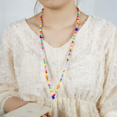 Phone Charm Beaded Chains Evil Eye Pendants For Mobile Strap Clay Necklace Telephone Jewelry Long Neck Chain Lanyard