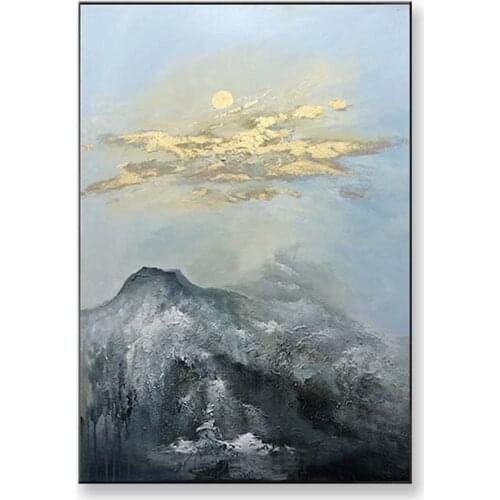 Original gold foil Hand painted abstarct oil painting montains and gold cloud wall art picture for living room hall way Hot sale