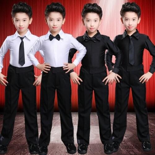 Original Latin Dance Tops For Children Black White Competitive Shirt Hot Sale Ballroom Kid Boy Professional Tango Garment N5005