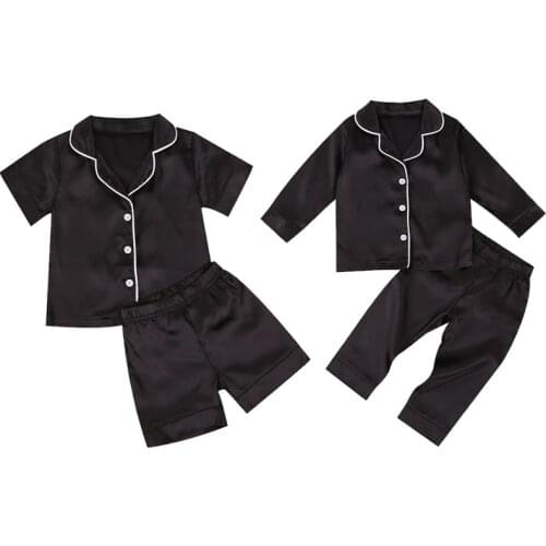 1-7Y Autumn Winter New Kids Boys Girls Pajama Sets Solid Long Sleeve Single Breasted Pocket Tops+Pants 2 Style