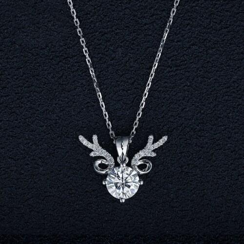 BOEYCJR Deer 925 Silver 1ct/2ct/3ct D color Moissanite VVS Engagement Wedding Pendant Necklace for Women Christmas Gift