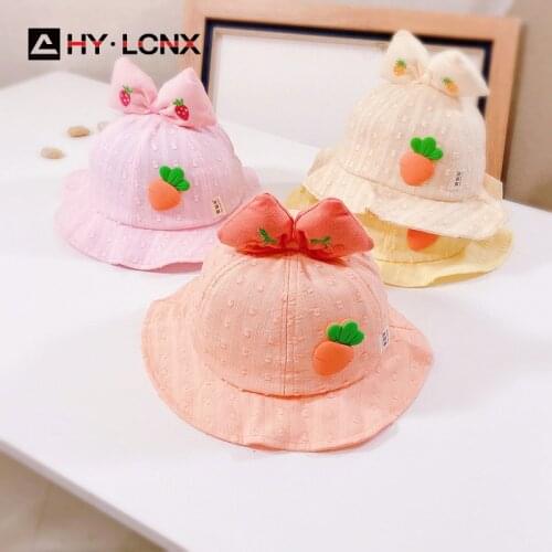 New summer child hat baby cute bow boy bucket hat girl breathable fisherman hat cartoon beach fashion sun protection hat
