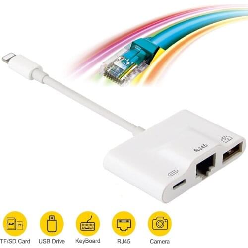 For Lightning to Premium Ethernet Adapter RJ45 LAN Wired Network Cable USB Camera Reader Overseas Travel Compact for iphone/ipad