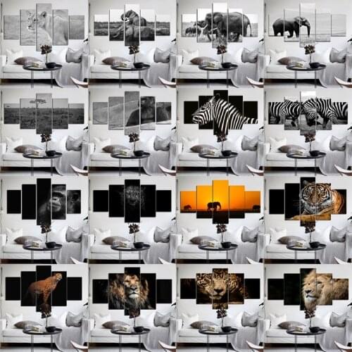 5 Pieces Canvas Poster Home Decoration African Animal Painting Living Room Wall Decor Hotel Club Hall Corridor Hall Realistic Ar