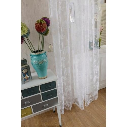 Beautiful Voile Curtain Flocking Peony Sheer Curtain Panel Window Tulle Divider for Living Room Home Hotel - White 100*200cm