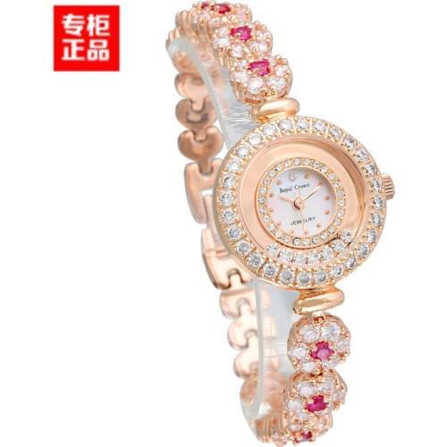 Luxury Jewelry Lady Womens Watch Fine Fashion Hours Crystal Bracelet Rhinestone Gold Plated Girl Gift Royal Crown Box