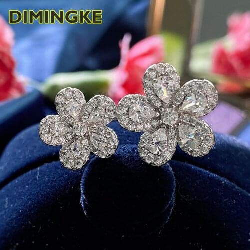 IMINGKE 2*3 2*3 Petal Diamond Sparkling Stud Earrings S925 Sterling Silver Jewelry Romantic Girl Party Birthday Gift