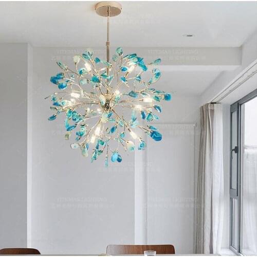 Modern led Chandelier Colorful Chandelier Agate Blue Green Purple Pink Agat Living Room Decor Light Kids Ceiling Light