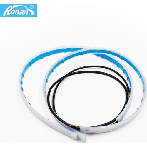 RONAN 2pcs 60CM Slim Flexible DRL LED Strip Turn Signal Flowing White Yellow Sequential LED Lights for Car Headlight