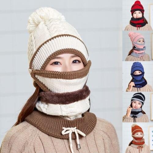 Windproof Women Winter Warm Knitted Hats Scarf Set Thickend Knitted Hat Scarf Full Face Cover Outdoor gorro de punto para mujer