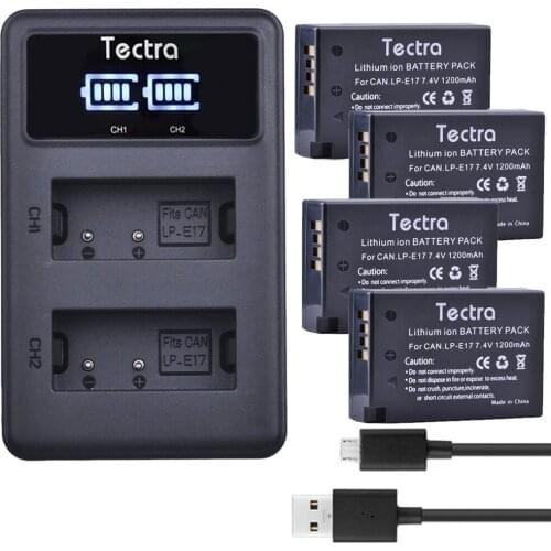 Tectra 4Pcs LP-E17 Battery + LED Display USB Dual Charger for Canon EOS 200D EOS 800D Rebel T6i 750D T6s 760D M3 8000D Kiss X8i