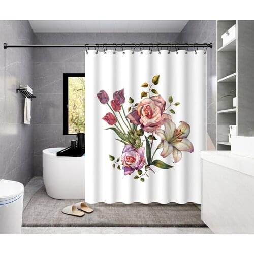 Plant Series Shower Curtain For Bathroom Waterproof Polyester Bath Curtains Print Flowers Butterflies Shower Curtain With Hooks