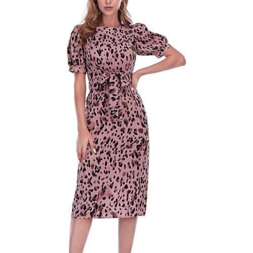Womens New Fashion Sexy Leopard Print Long Dress Pink Leopard Print