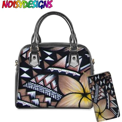 NOISYDESIGNS Lady Messenger Bag African Print Retro Design Shoulder Bags 2Pcs Set PU Leather Handbag and Wallets Casual Tote Bag