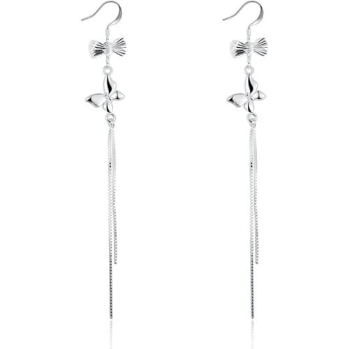 New Arrival 925 Sterling Silver Long Chain Butterfly Design Earrings Fashion BowTie Style Earring For Women Engagement Gift