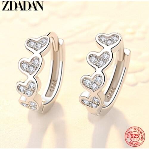 ZDADAN 925 Sterling Silver Heart Hoop Earrings For Women Fashion Wedding Jewelry Party Gifts