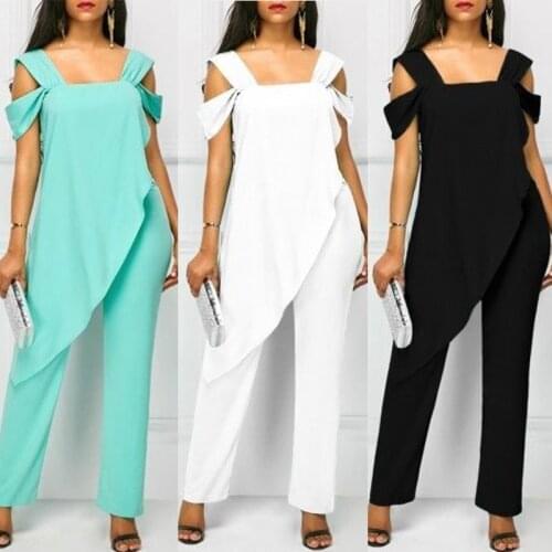 Women Solid Irregular Chiffon Jumpsuits High Waist Sleeveless Long Rompers Lady Pencil Pants Female Jumpsuit Plus Size 2021 New