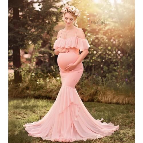 Envsoll 2019 Maternity Dresses For Photo Shoot Dress Pregnancy Dress Photography Props Sexy Off Shoulder Maternity Gown Chiffon