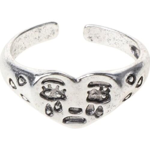 Size 9 Fashion Crying Heart Ring For Women Girls Trendy Vintage Silvery Open Adjustable Ring Band Fashion Jewelry