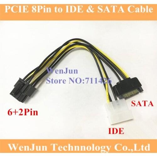 100X 15Pin SATA 4pin IDE to 8Pin 6+2pin PCI E for video Card 8 Pin Male Power Supply Cable 18AWG GUP 8Pin cable China Wholesale
