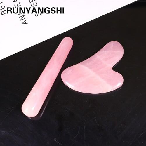 2pcs Natural crystal gemstone Rose quartz Massage stick Aventurine quartz Scraping board Facial massage and beauty