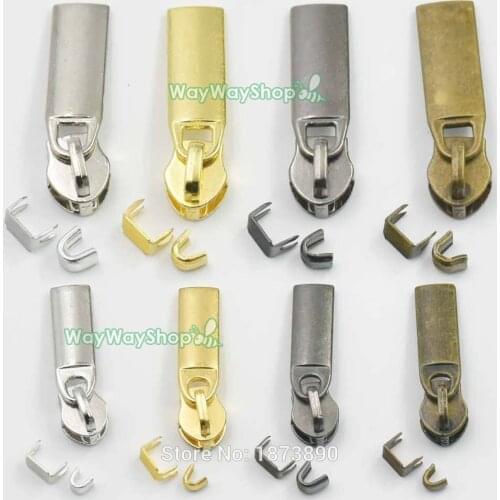 20 Sets #3 #5 Molded Zipper Puller Slider Pull Stoppers Bottom Repair Replace Kit Stop ZP29 Nickle Bronze Gold Black Mix-color