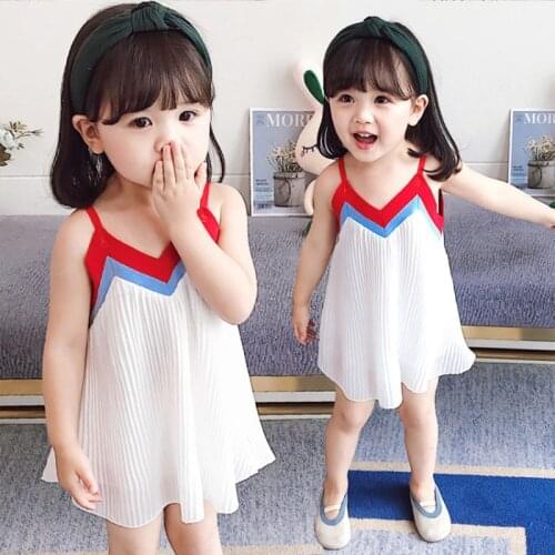 2021 Summer Beach Dresses For Girls Children Suspender Baby Chiffon Clothing Mini Dress