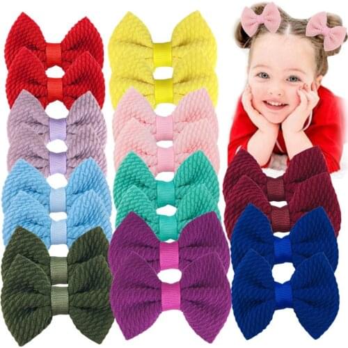 24Pcs/24Pairs 2.5Inch Waffle Fabric Bows with Alligator Hair Clips Fully Lined Boutique Handmade Seersucker Bowknot Hairpins