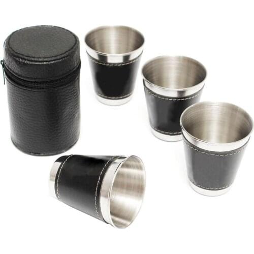 4Pcs Mini Stainless Steel Wine Alcohol Faux Leather Wrap Travel Cup Hip Flask Travel Camping Accessories
