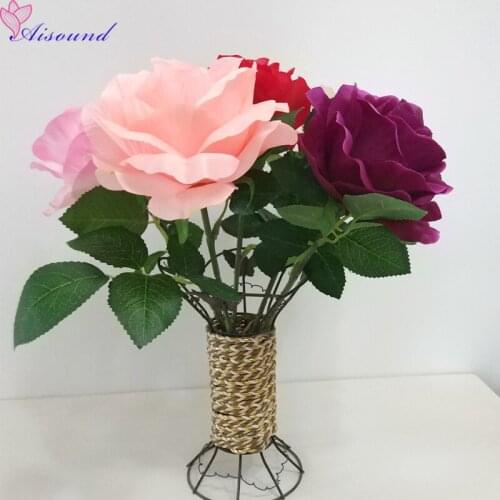 Aisound Artificial Silk Rose Flowers Stem Really DIY Flower Craft for Wedding & Home Decoration Fake Floral Arrangement 5pcs/set