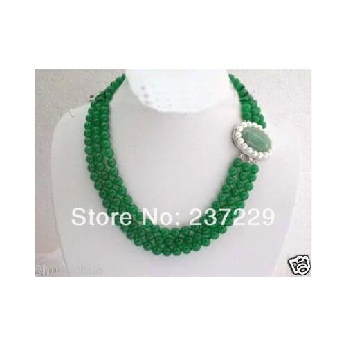 Free shipping Wholesale price AD3Rows 8MM Green Necklace