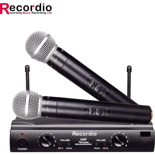 GAW-U200 Wireless Microphone System Handheld Microphone 2 Channels Professional Cordless Microphone Kit For Studio Karaoke