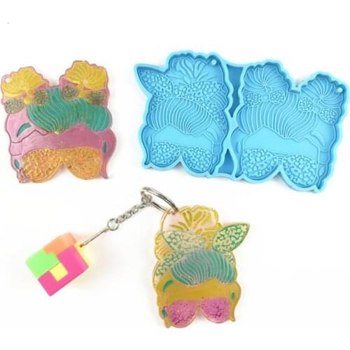 Shiny Glossy 5477 Glasses Girl Keychain Silicone Epoxy Resin Mold DIY Keychain Pendant Jewelry for Valentine Gift Craft