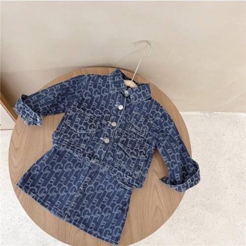 Spring 2021 girls fashion letter denim clothes set Korean style children denim coats and shorts 2pcs suit